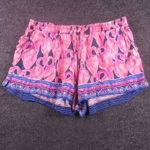 Lilly Pulitzer Shorts Womens Medium Pink Flamingo Print 3" Inseam Ruffle Hem
